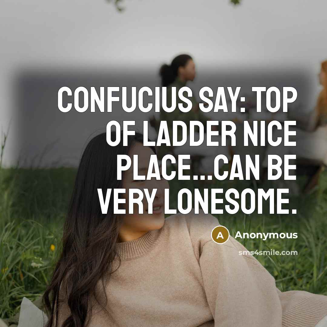 “Confucius say: top of ladder nice place…can be very lonesome.” quote by Anonymous