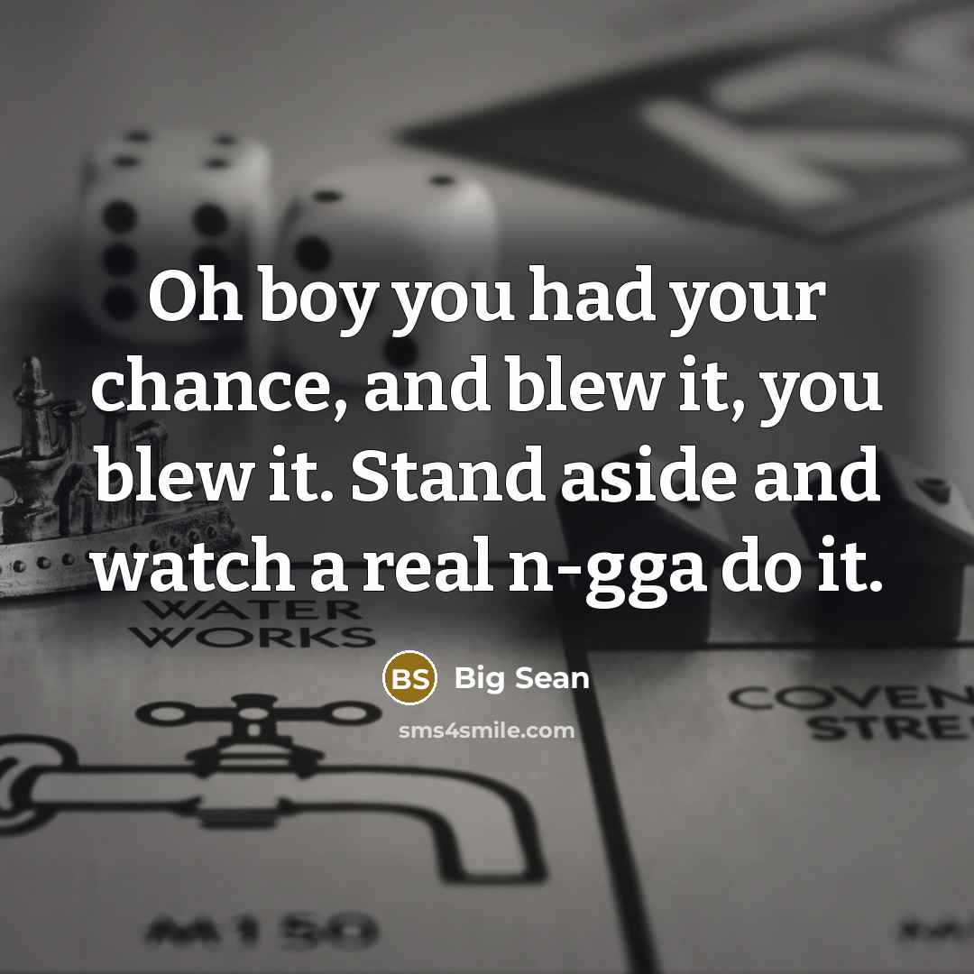 “Oh boy you had your chance, and blew it, you blew it. Stand aside and watch a real n-gga do it.” quote by Big Sean