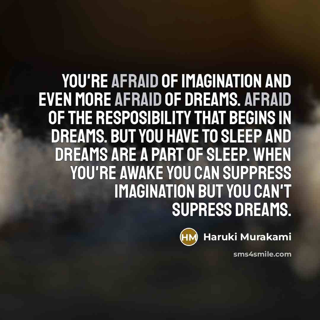 “You're afraid of imagination and even more afraid of dreams.…” quote by Haruki Murakami