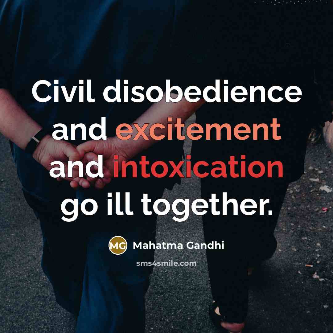“Civil disobedience and excitement and intoxication go ill together.…” quote by Mahatma Gandhi