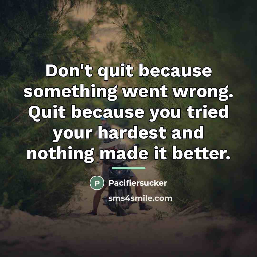 “Don't quit because something went wrong. Quit because you tried…” quote by Pacifiersucker