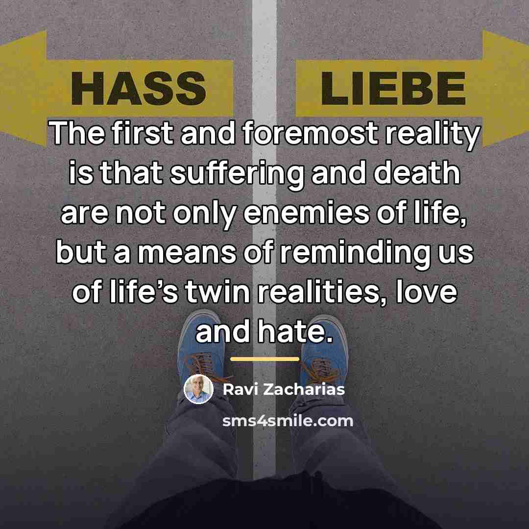 “The first and foremost reality is that suffering and death…” quote by Ravi Zacharias
