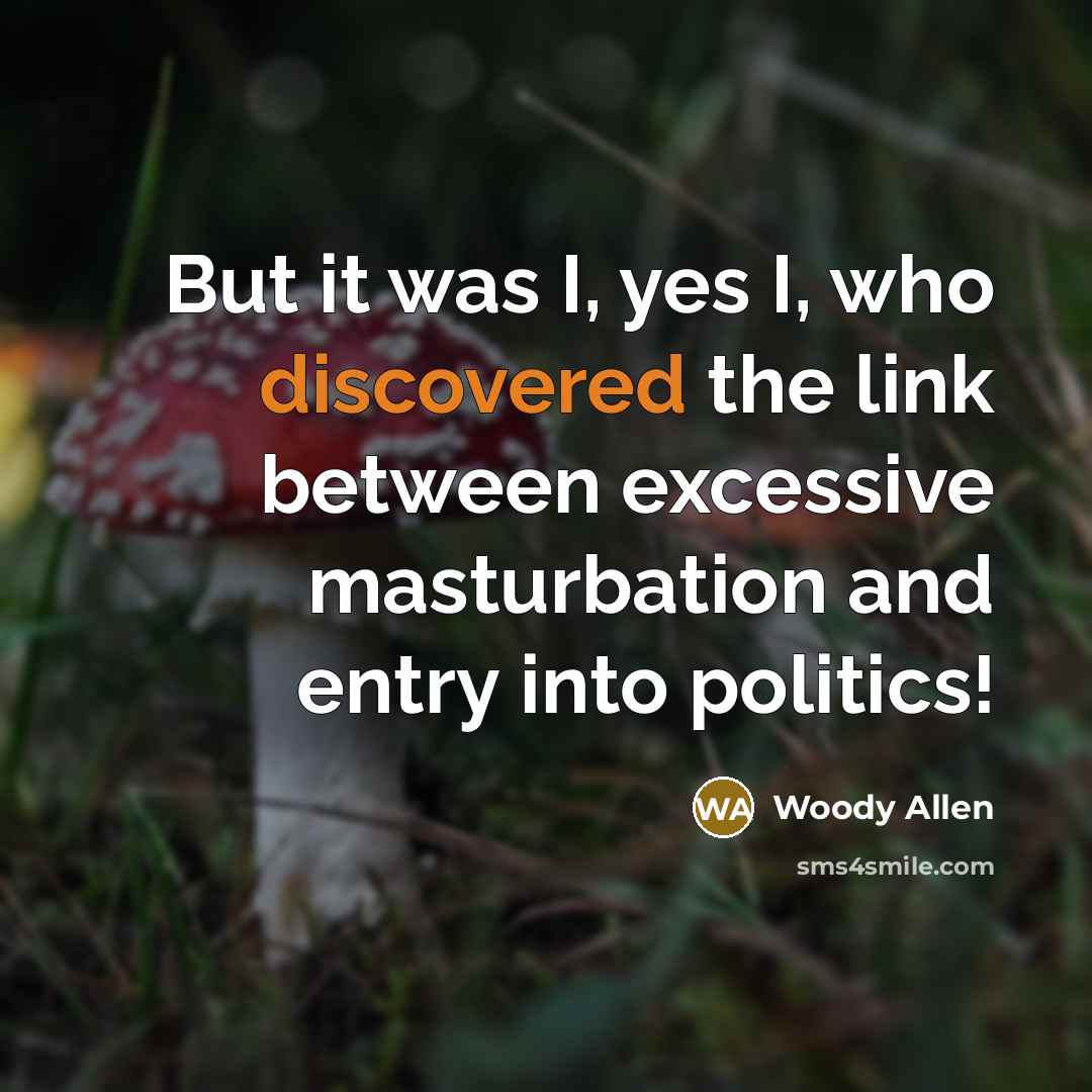 “But it was I, yes I, who discovered the link between excessive masturbation and entry into politics!” quote by Woody Allen