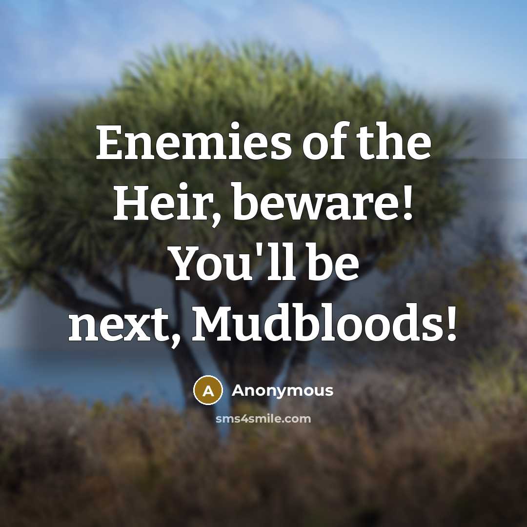 “Enemies of the Heir, beware! You'll be next, Mudbloods!” quote by Anonymous