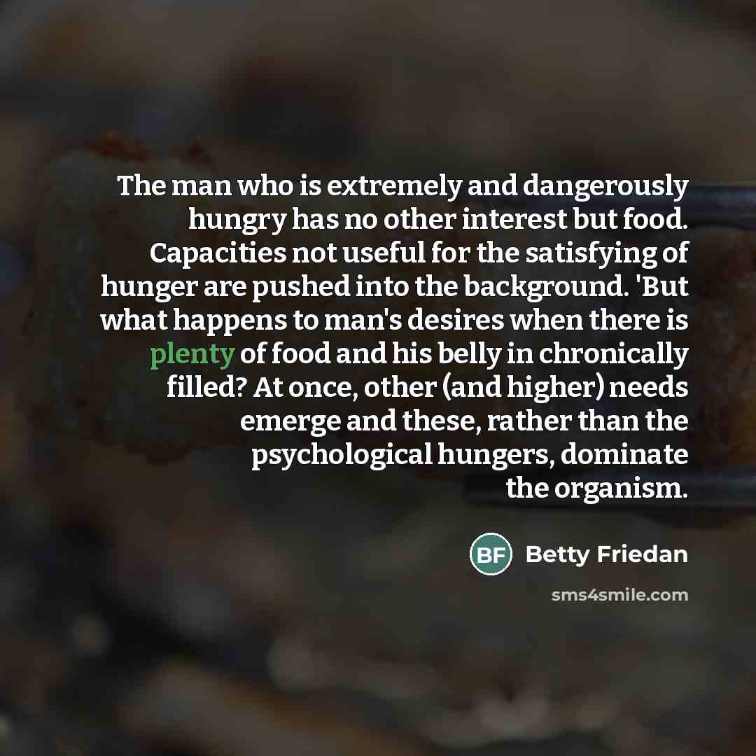 “The man who is extremely and dangerously hungry has no…” quote by Betty Friedan