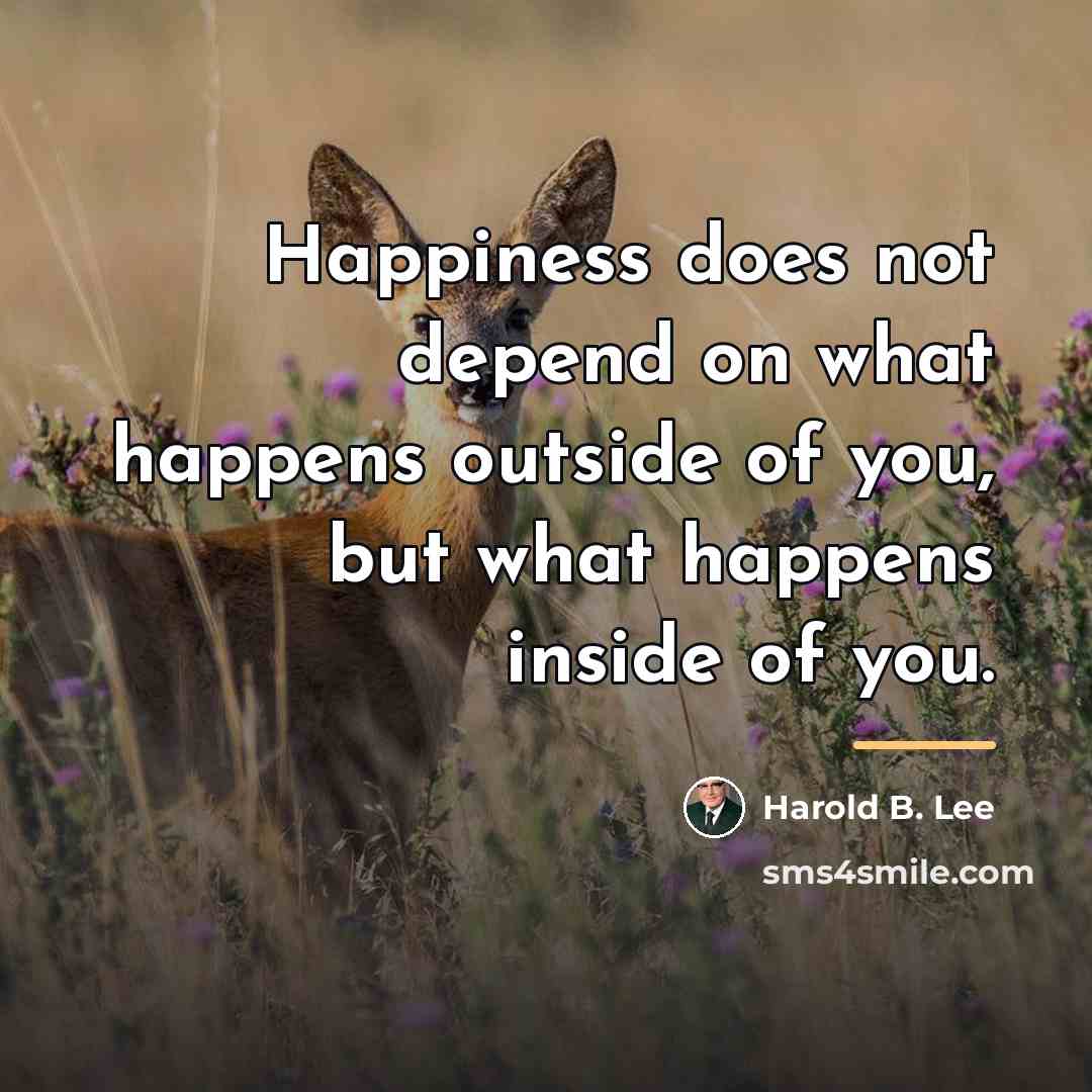 “Happiness does not depend on what happens outside of you,…” quote by Harold B. Lee