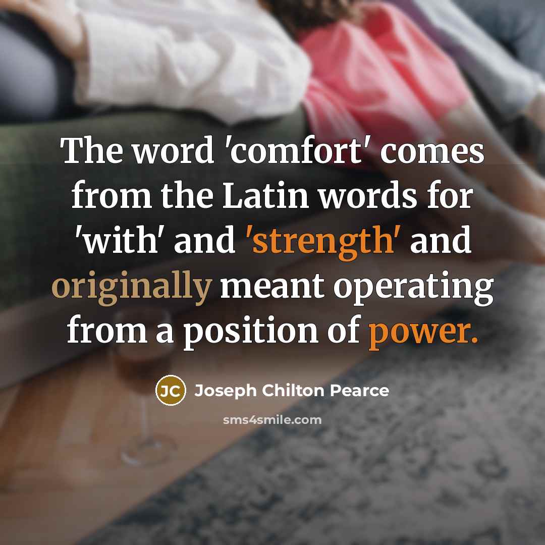“The word 'comfort' comes from the Latin words for 'with'…” quote by Joseph Chilton Pearce
