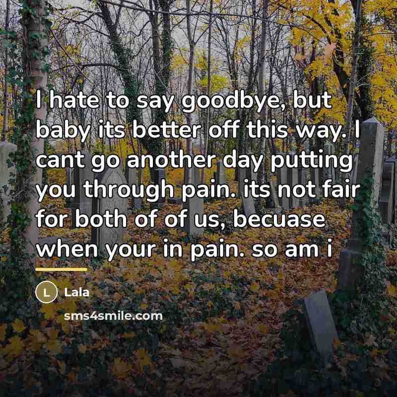 “I hate to say goodbye, but baby its better off…” quote by Lala