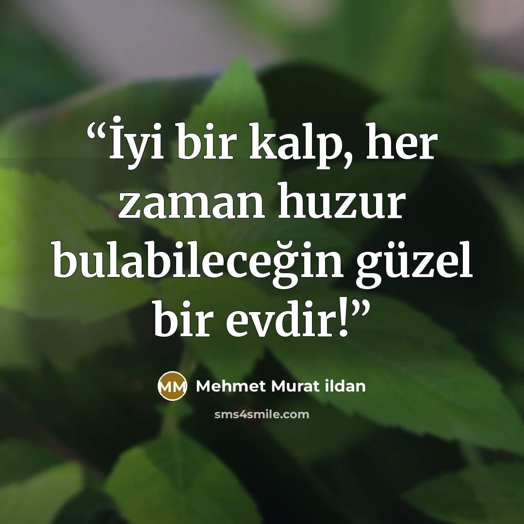 “İyi bir kalp, her zaman huzur bulabileceğin güzel bir evdir!” quote by Mehmet Murat ildan