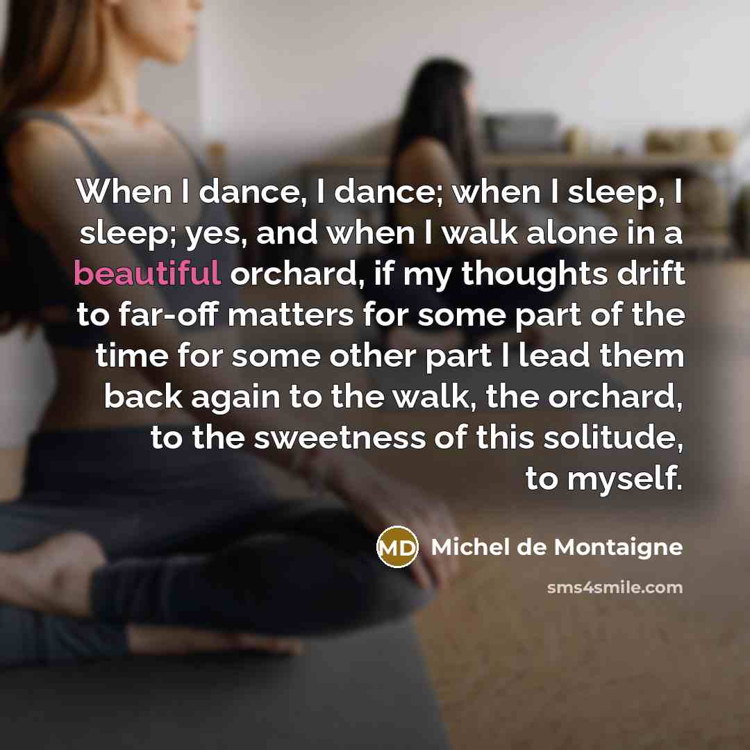 “When I dance, I dance; when I sleep, I sleep;…” quote by Michel de Montaigne