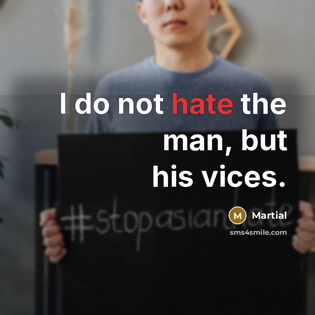 “I do not hate the man, but his vices.…” quote by Martial
