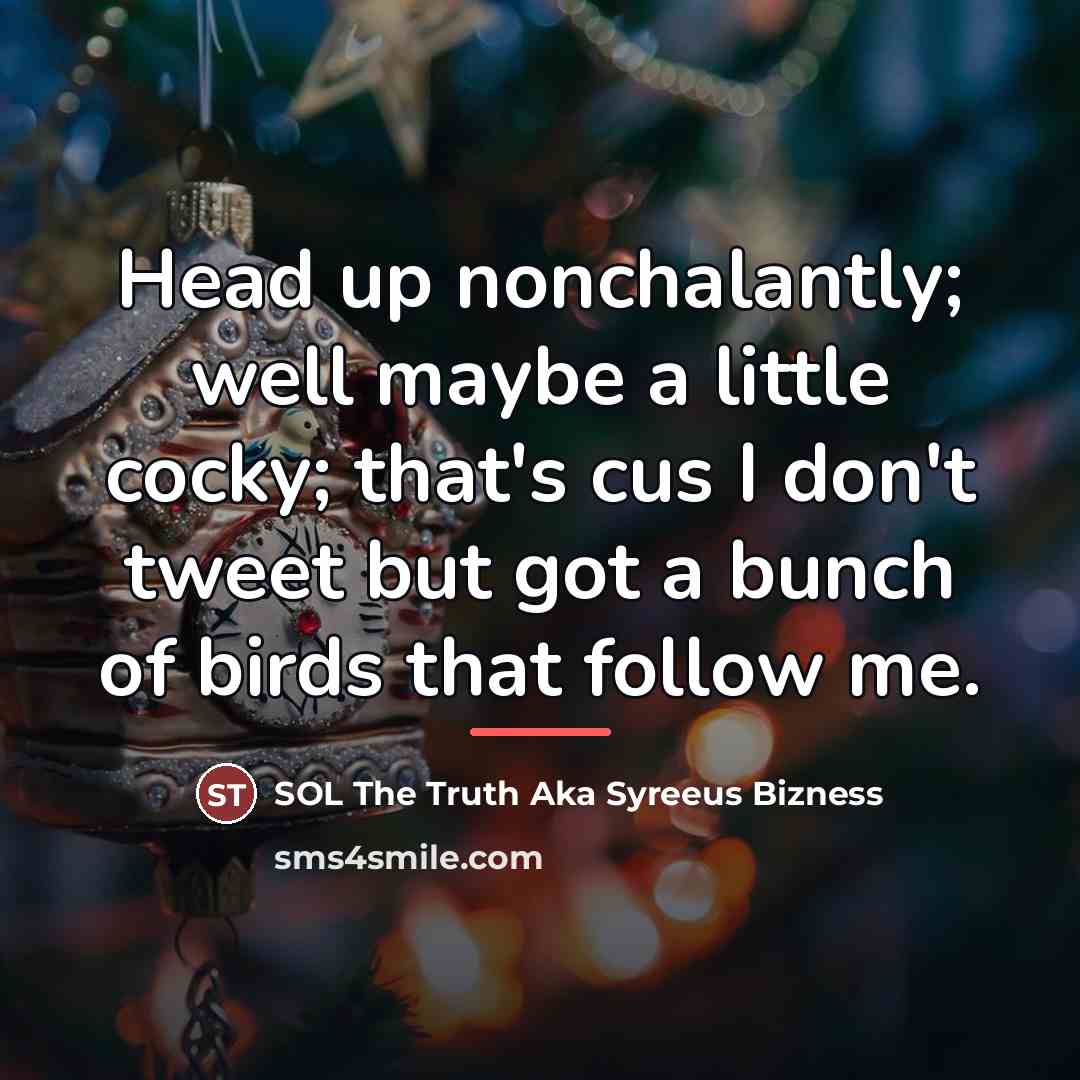 “Head up nonchalantly; well maybe a little cocky; that's cus…” quote by SOL The Truth Aka Syreeus Bizness
