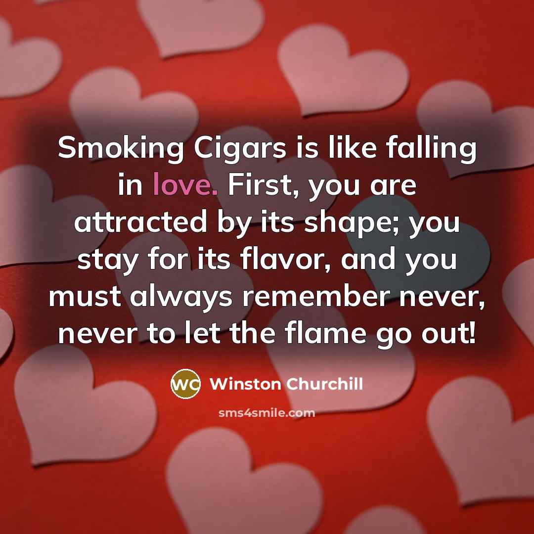 “Smoking Cigars is like falling in love. First, you are…” quote by Winston Churchill