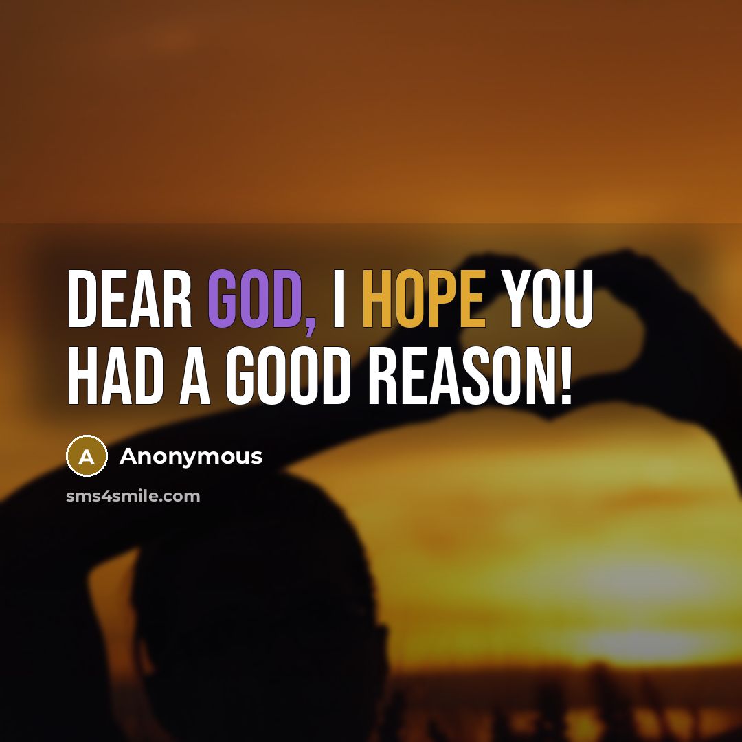 “Dear God, I hope you had a good reason!…” quote by Anonymous