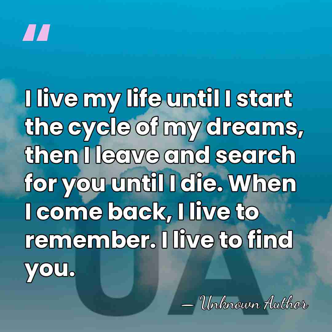 I live my life until I start the cycle of my dreams,&hellip; - Unknown Author