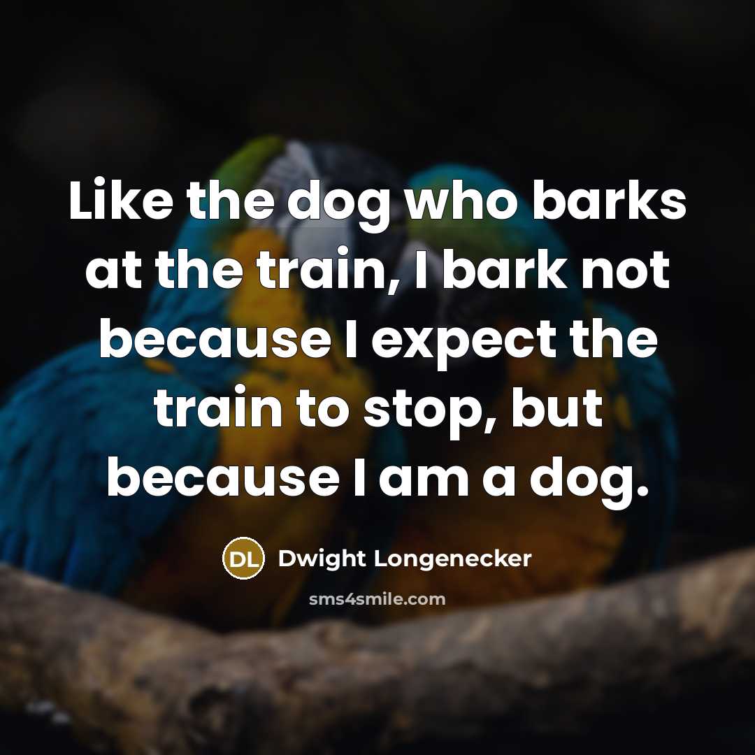 “Like the dog who barks at the train, I bark not because I expect the train to stop, but because I am a dog.” quote by Dwight Longenecker