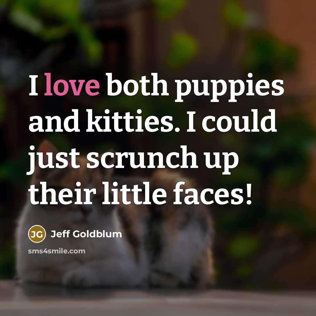 “I love both puppies and kitties. I could just scrunch…” quote by Jeff Goldblum