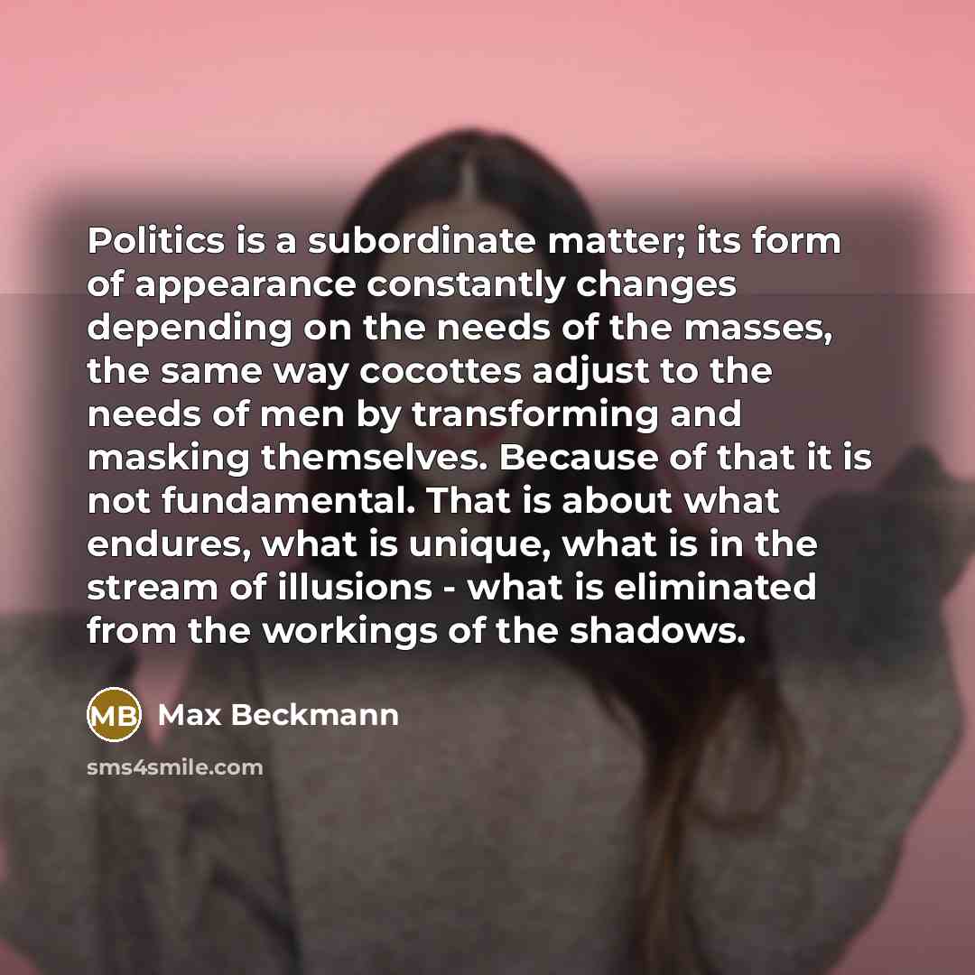 “Politics is a subordinate matter; its form of appearance constantly…” quote by Max Beckmann