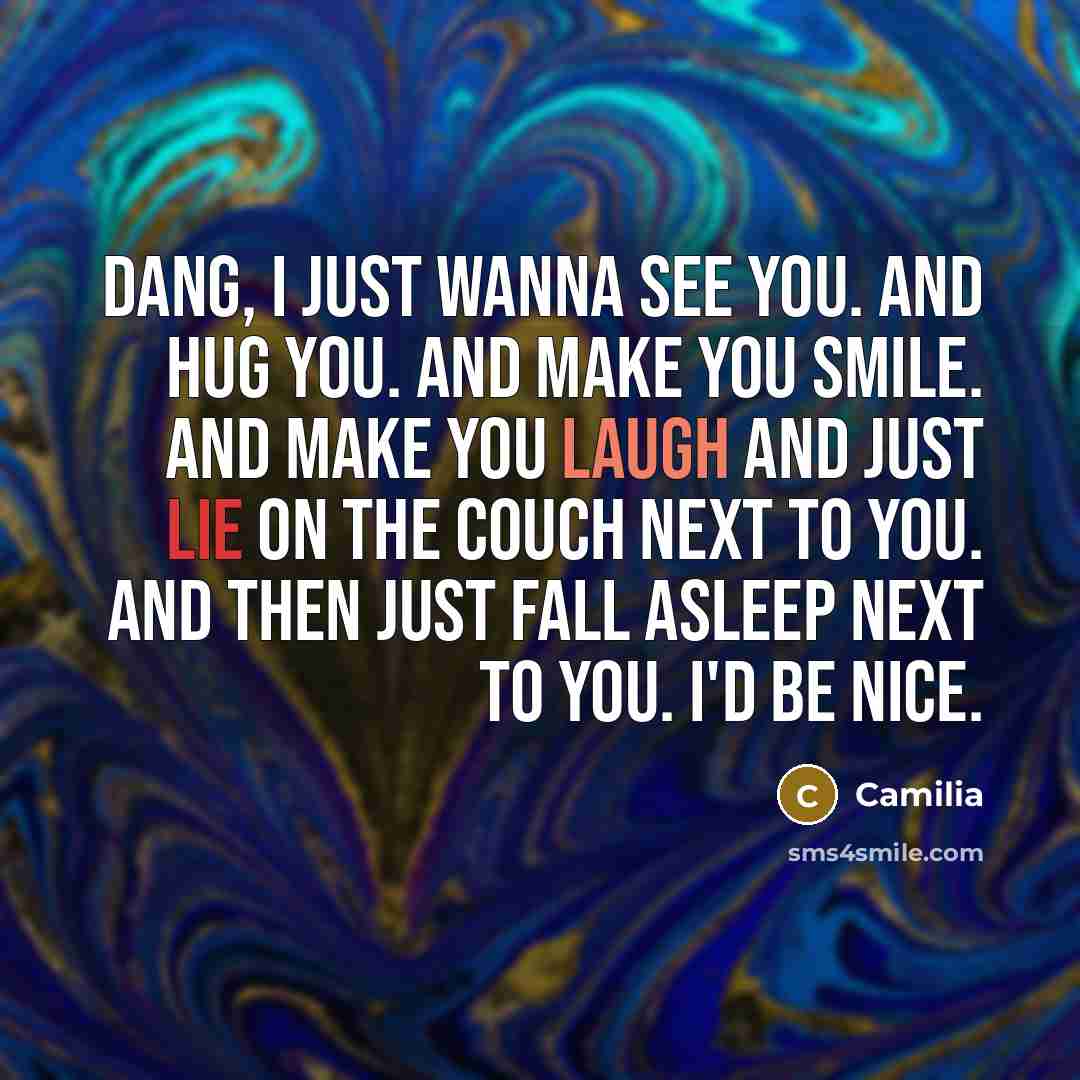 “Dang, I just wanna see you. And hug you. And…” quote by Camilia
