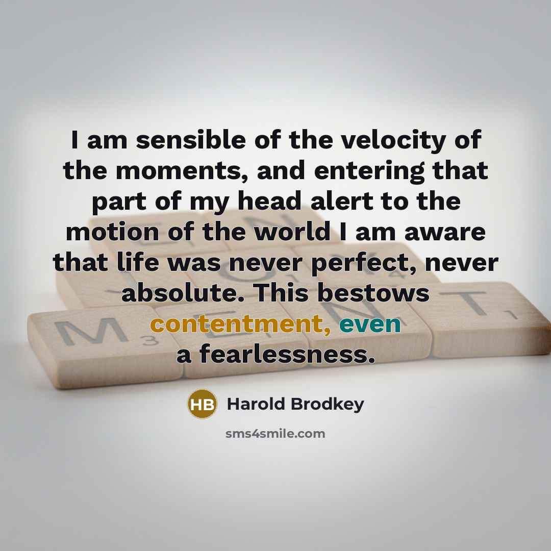 “I am sensible of the velocity of the moments, and…” quote by Harold Brodkey