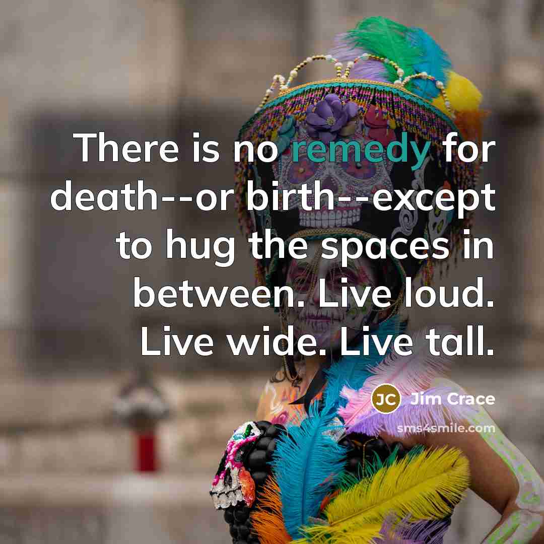 “There is no remedy for death--or birth--except to hug the…” quote by Jim Crace