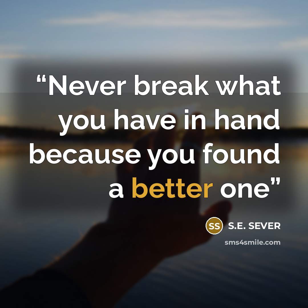 “Never break what you have in hand because you found a better one” quote by S.E. SEVER