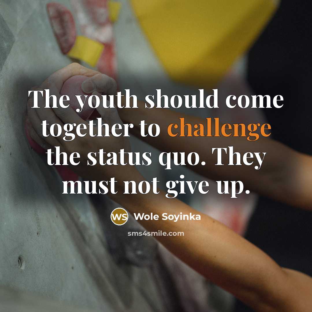 “The youth should come together to challenge the status quo.…” quote by Wole Soyinka