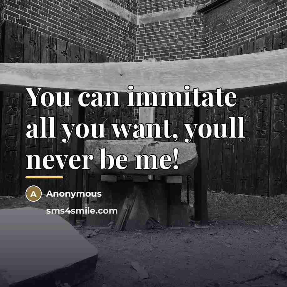 “You can immitate all you want, youll never be me!…” quote by Anonymous