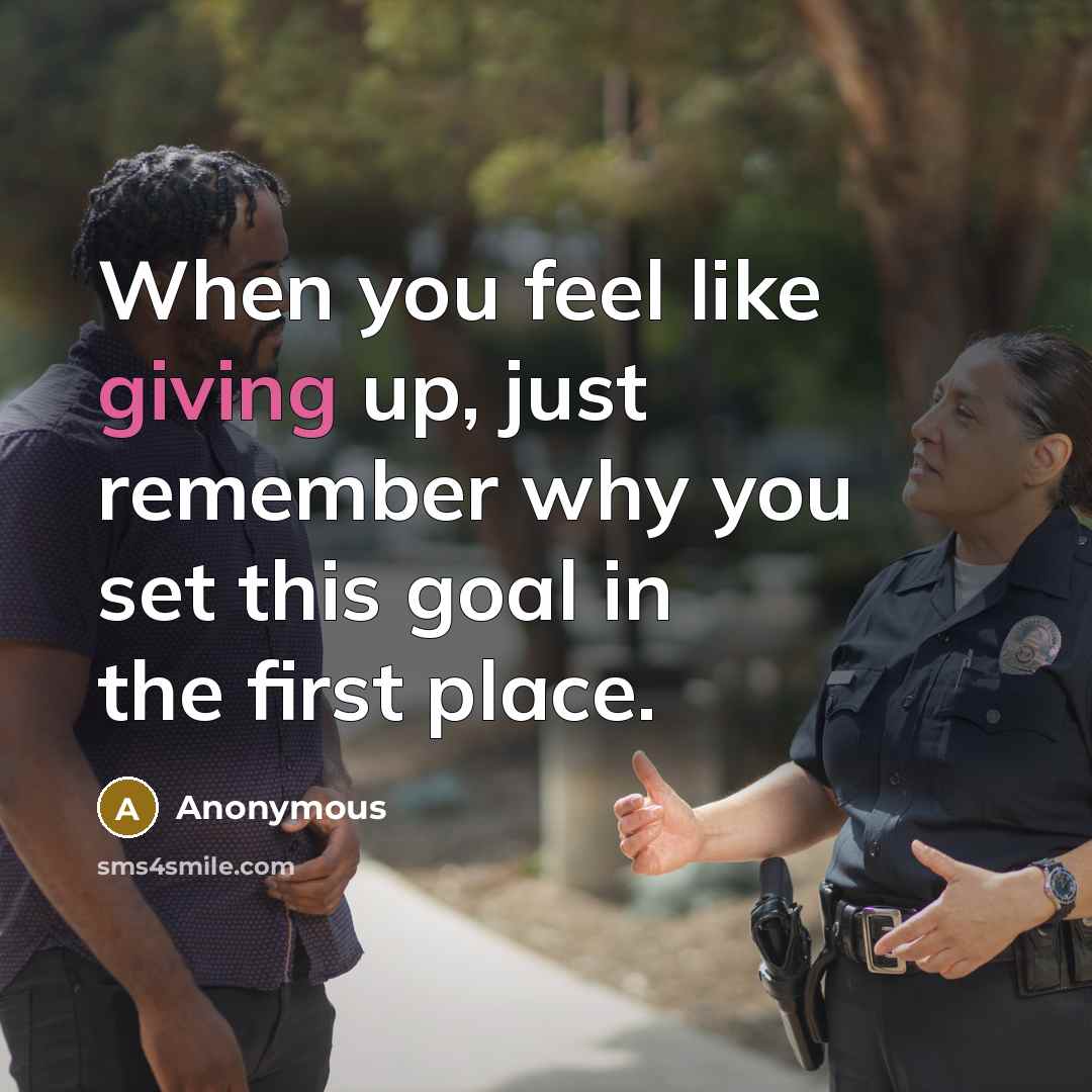 “When you feel like giving up, just remember why you set this goal in the first place.” quote by Anonymous