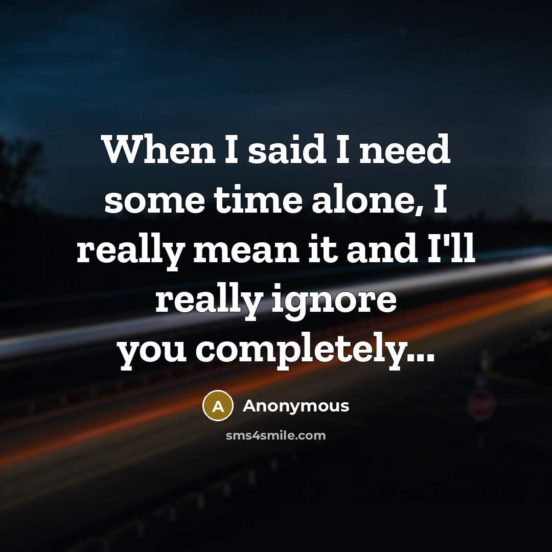 “When I said I need some time alone, I really mean it and I'll really ignore you completely...” quote by Anonymous