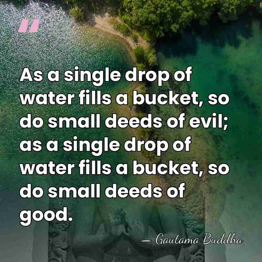 As a single drop of water fills a bucket, so do small&hellip; - Gautama Buddha