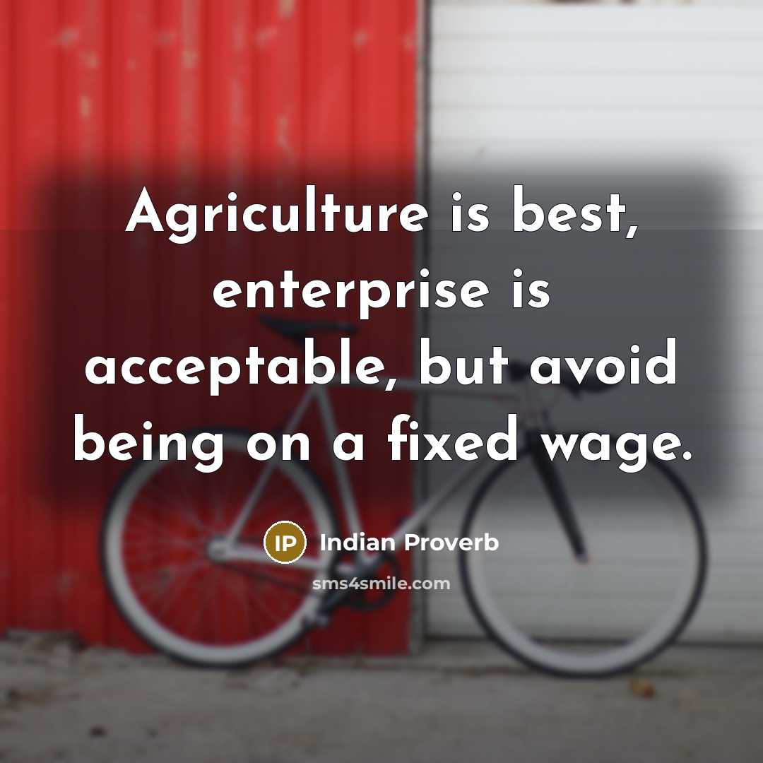 “Agriculture is best, enterprise is acceptable, but avoid being on…” quote by Indian Proverb