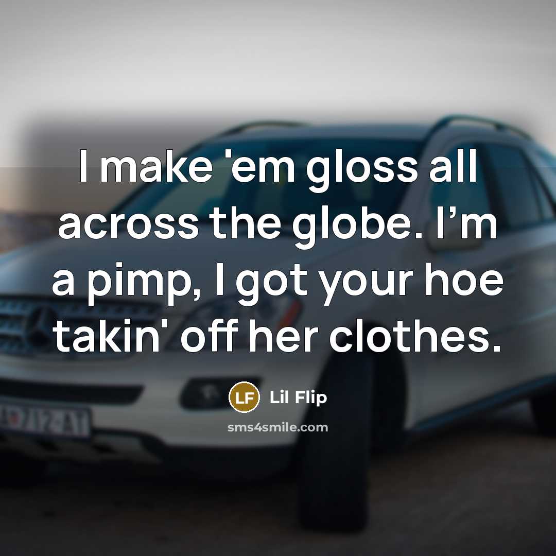 “I make 'em gloss all across the globe. I'm a pimp, I got your hoe takin' off her clothes.” quote by Lil Flip