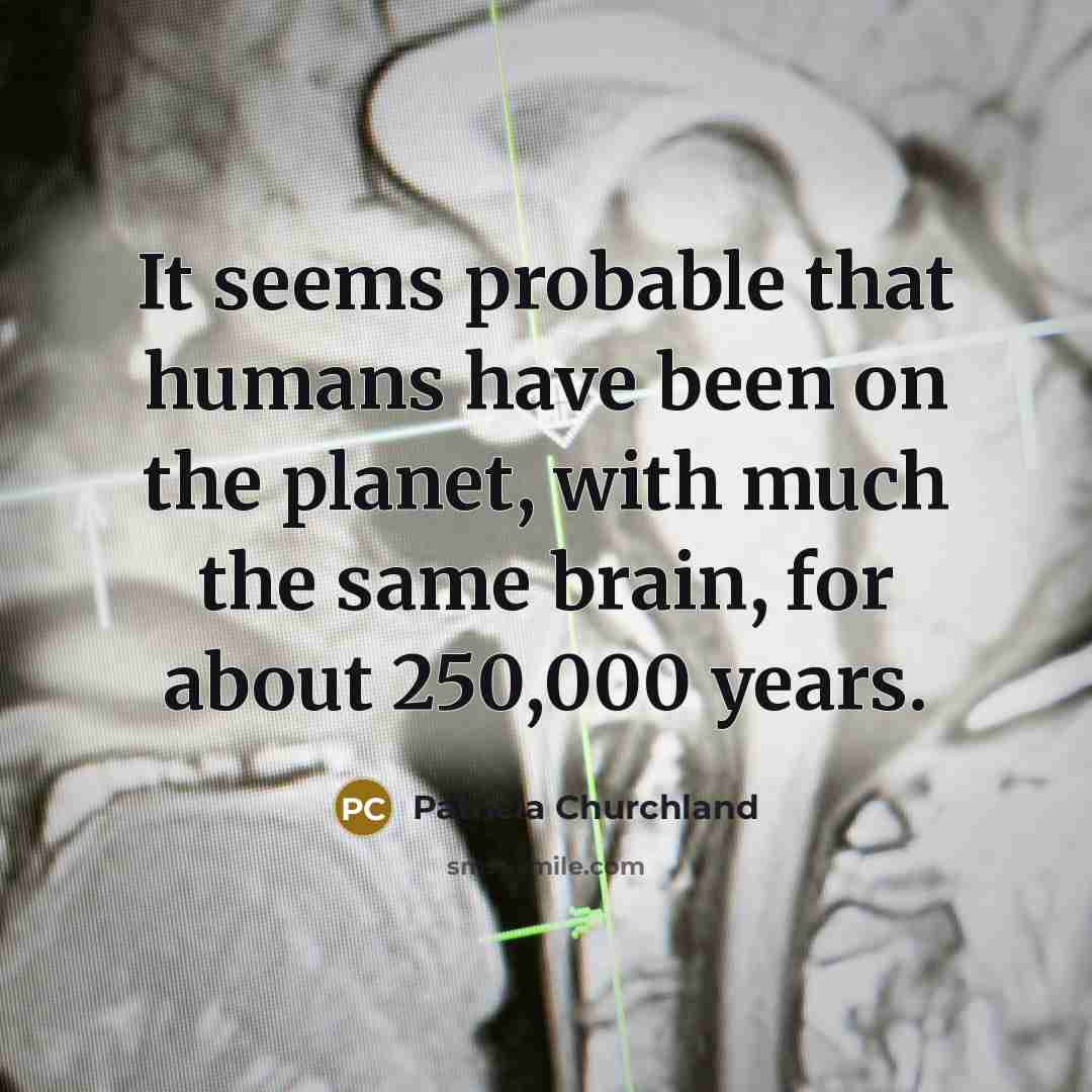 “It seems probable that humans have been on the planet,…” quote by Patricia Churchland
