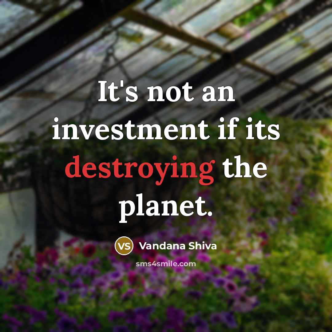 “It's not an investment if its destroying the planet.” quote by Vandana Shiva