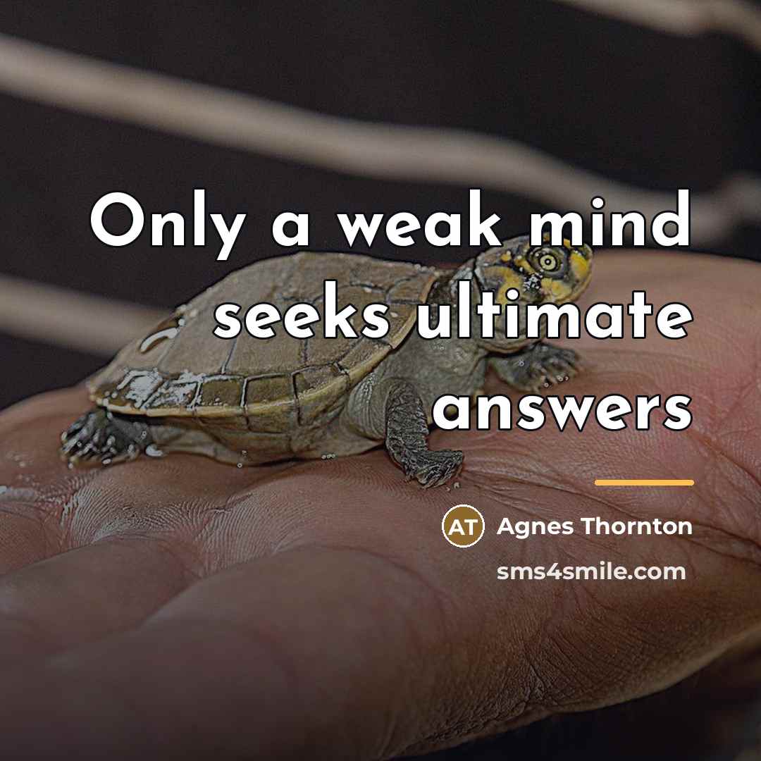 “Only a weak mind seeks ultimate answers…” quote by Agnes Thornton
