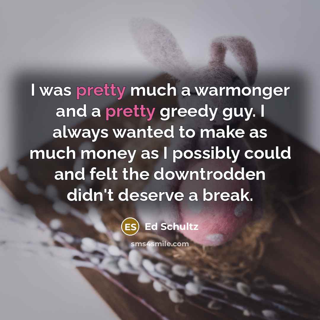 “I was pretty much a warmonger and a pretty greedy…” quote by Ed Schultz