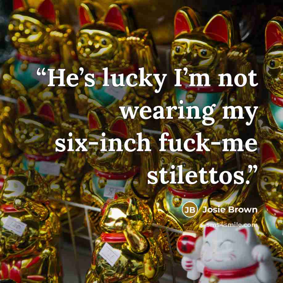 “He’s lucky I’m not wearing my six-inch fuck-me stilettos.” quote by Josie Brown