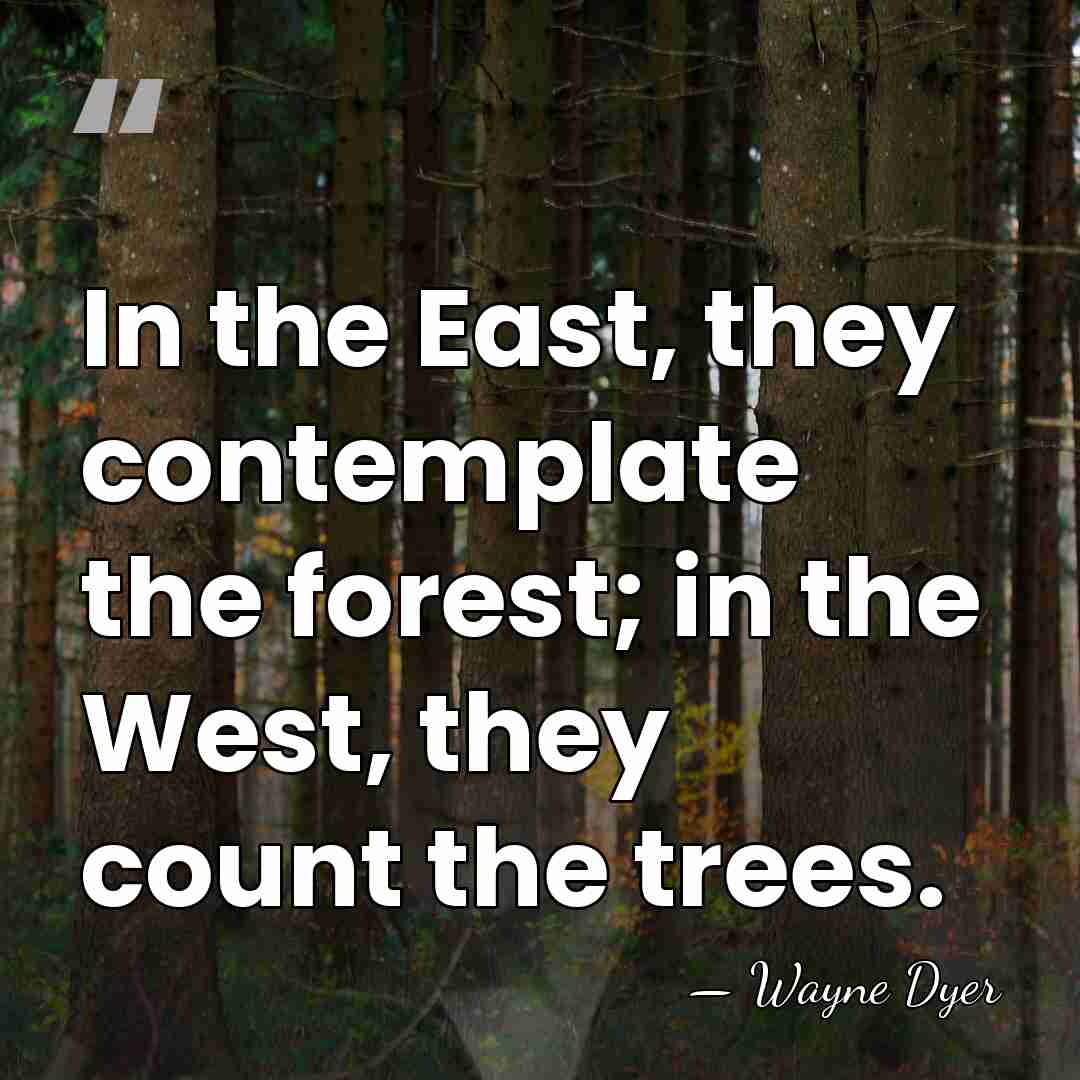 In the East, they contemplate the forest; in the West, they count&hellip; - Wayne Dyer