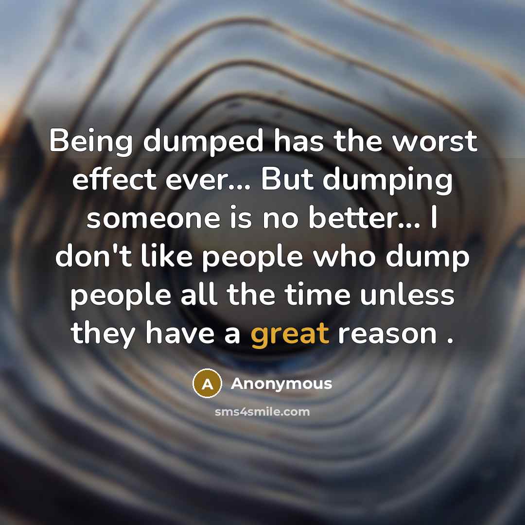 “Being dumped has the worst effect ever... But dumping someone is no better... I don't like people who dump people all the time unless they have a great reason .” quote by Anonymous