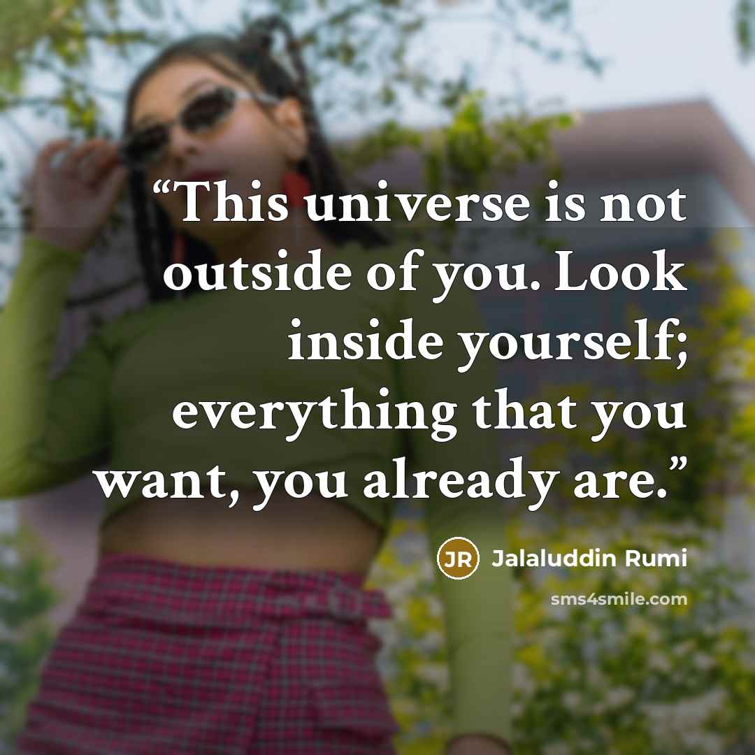 “This universe is not outside of you. Look inside yourself; everything that you want, you already are.” quote by Jalaluddin Rumi