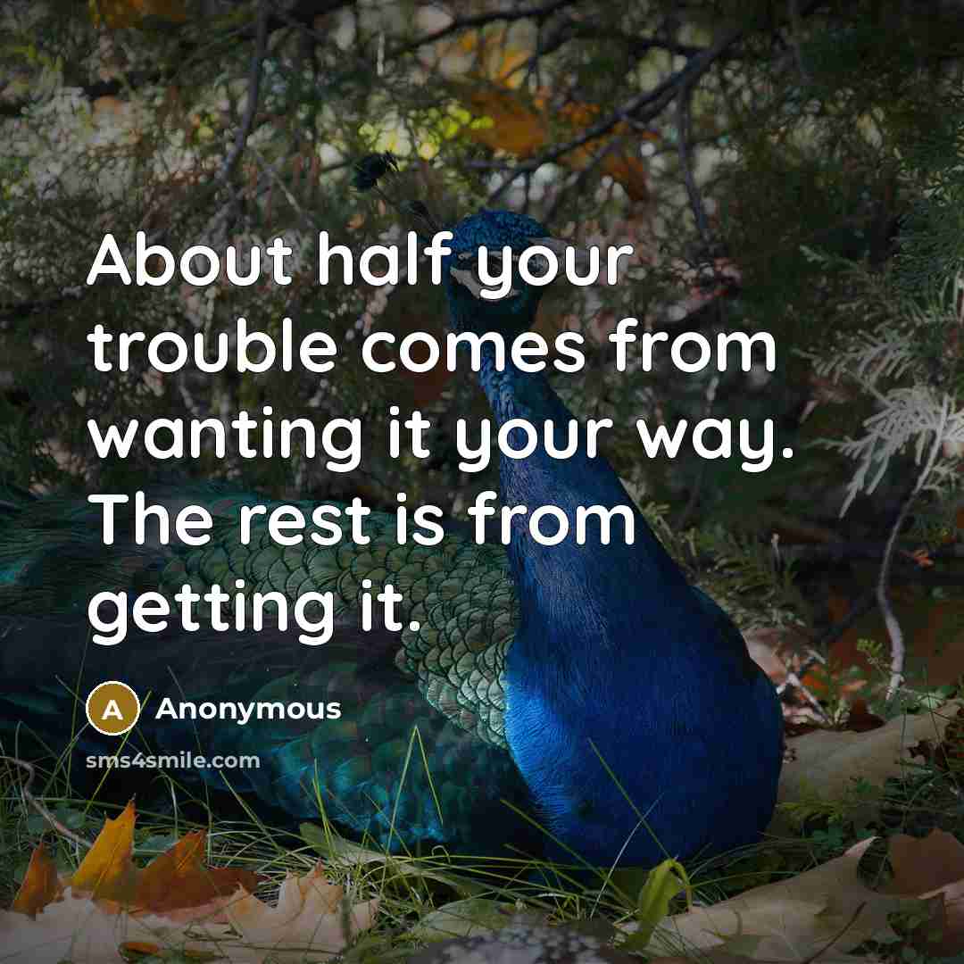 “About half your trouble comes from wanting it your way.…” quote by Anonymous