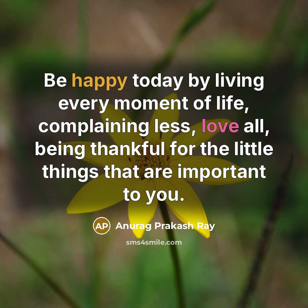 “Be happy today by living every moment of life, complaining…” quote by Anurag Prakash Ray