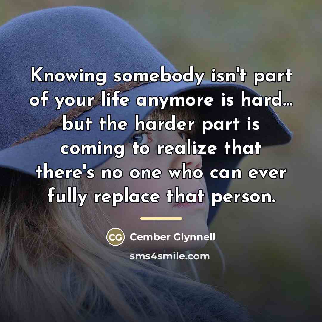 “Knowing somebody isn't part of your life anymore is hard...…” quote by Cember Glynnell