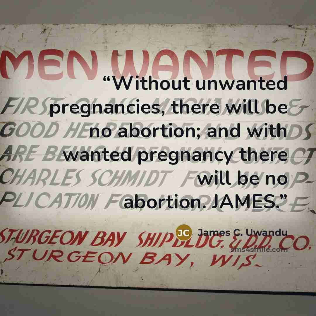 “Without unwanted pregnancies, there will be no abortion; and with wanted pregnancy there will be no abortion. JAMES.” quote by James C. Uwandu