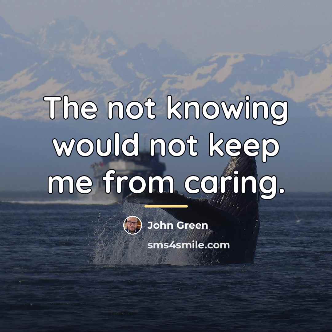 “The not knowing would not keep me from caring.…” quote by John Green