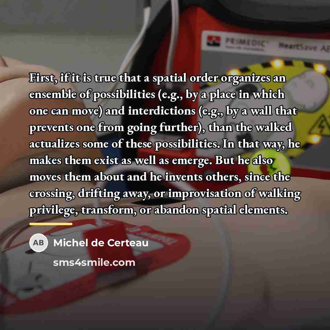 “First, if it is true that a spatial order organizes…” quote by Michel de Certeau