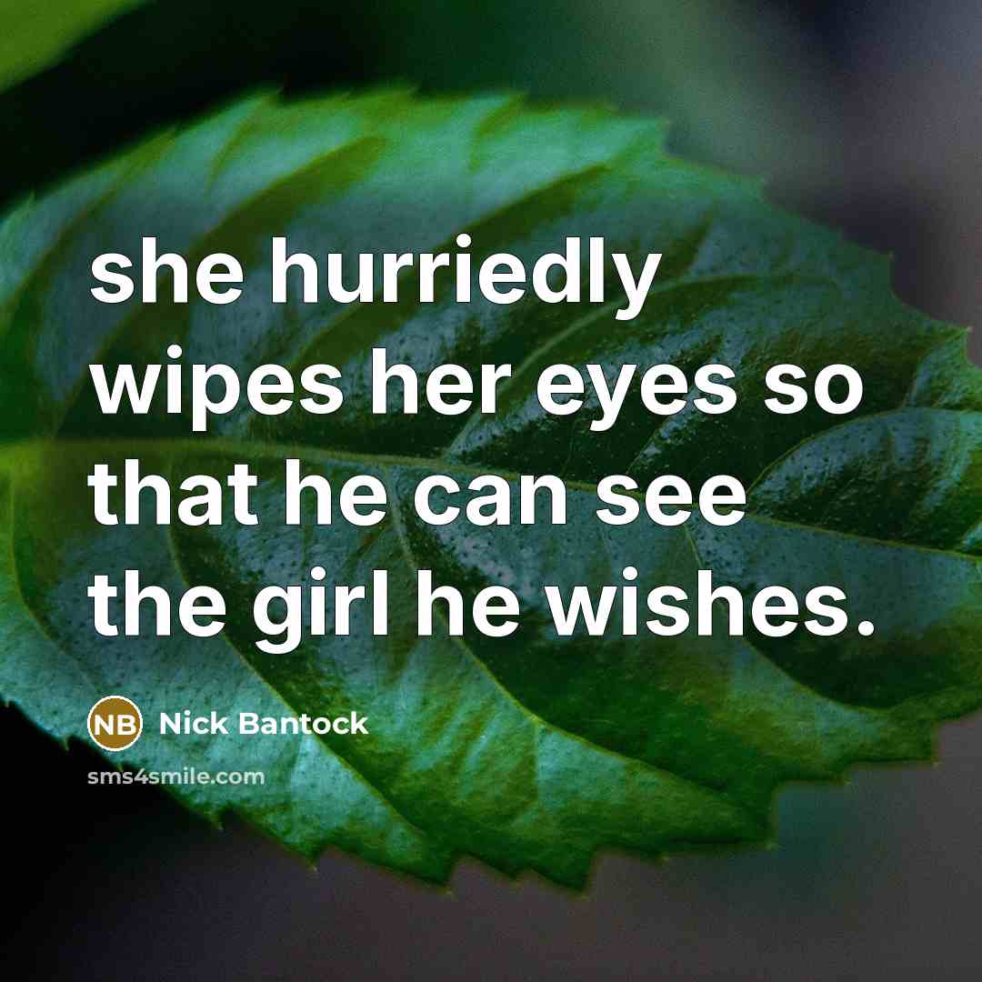 “she hurriedly wipes her eyes so that he can see…” quote by Nick Bantock