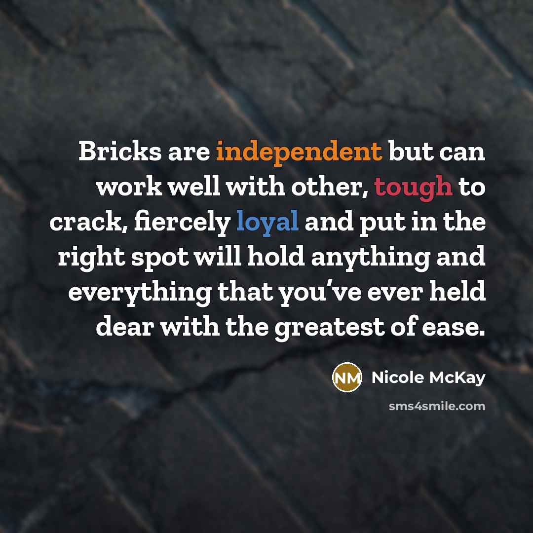 “Bricks are independent but can work well with other, tough…” quote by Nicole McKay
