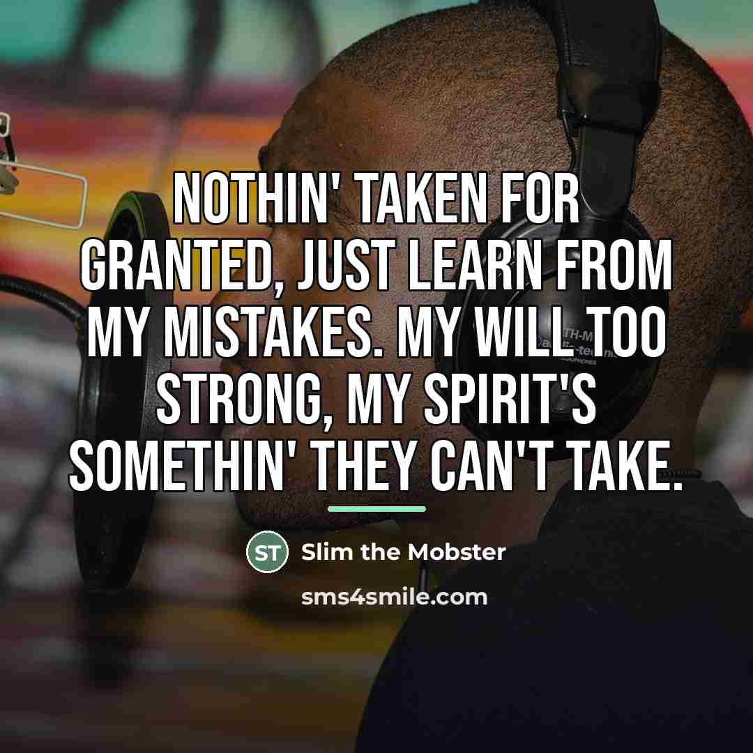 “Nothin' taken for granted, just learn from my mistakes. My…” quote by Slim the Mobster